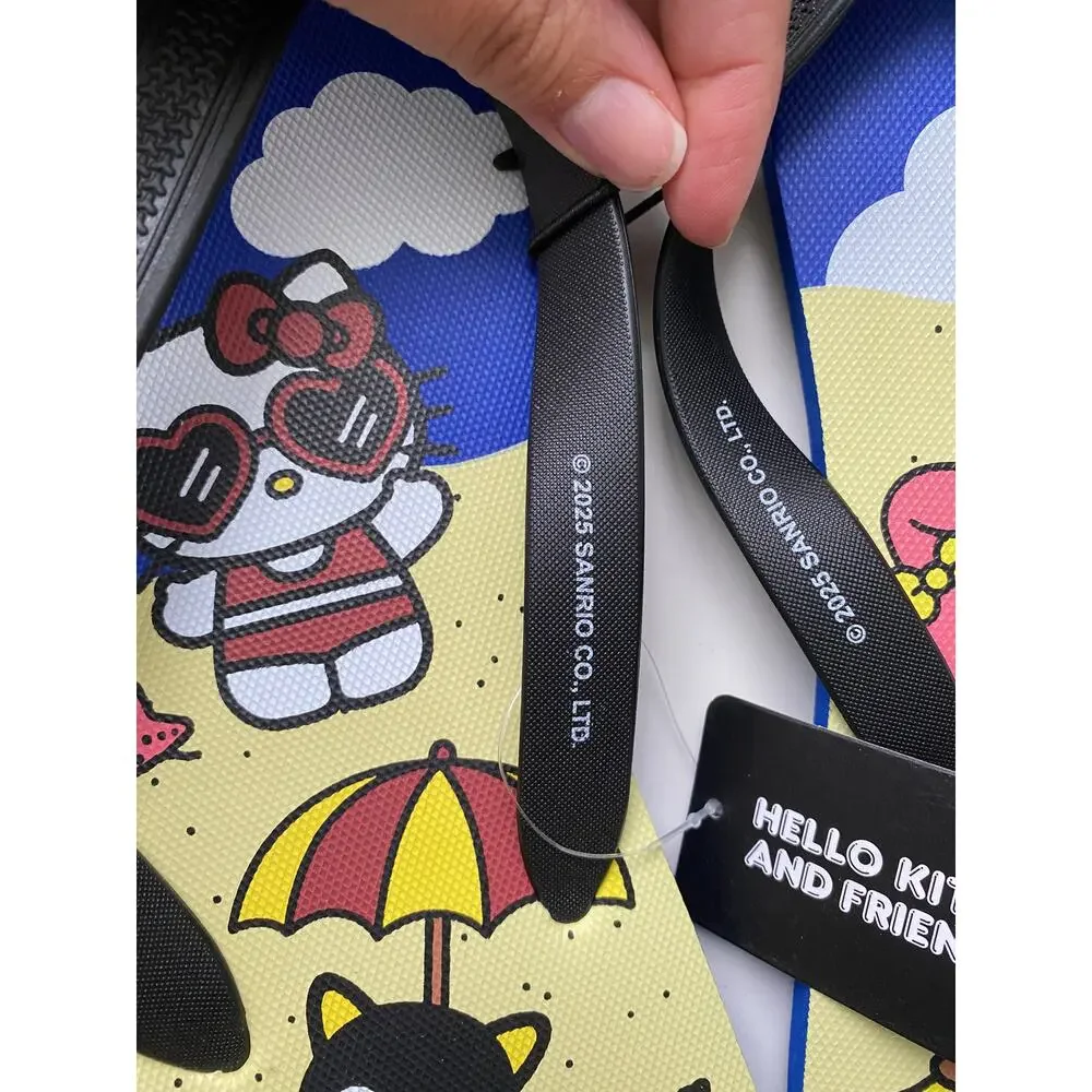 Hello Kitty & Friends Blue Beach Flip Flops Sanrio Printed Rubber NEW Size 13